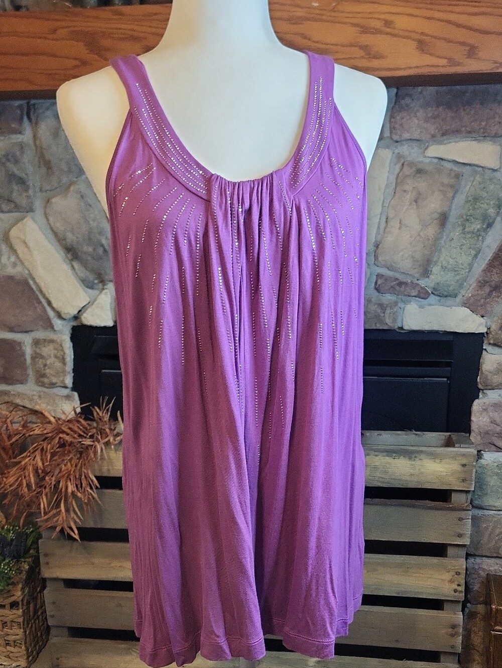 Jennifer Lopez Plum Pleated Scoop Neck Tank